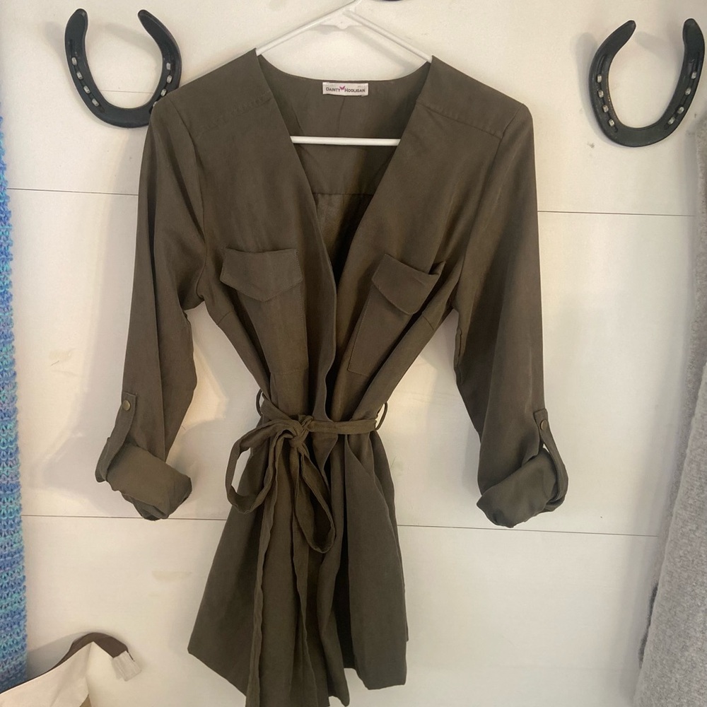 Long sleeve, olive green romper